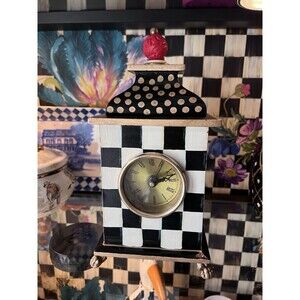 MacKenzie-Childs Wooden Courtly Check 9.5” Tall Mantle Clock Desk Dots